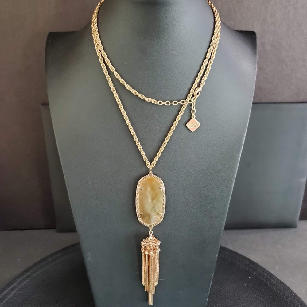 Kendra Scott Rayne Long Pendant Necklace Rose Gold and Brown Mother of Pearl - Picture 1 of 7